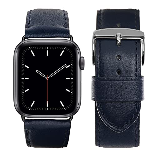 Eternel - Für Apple Watch-kompatibles Uhrenarmband Holi Marineblau 42/44/45/49 mm - Adapter Aluminium silber - Vachetteleder-Armband in Frankreich von Hand gefertigt - Für jede Apple Watch von Eternel