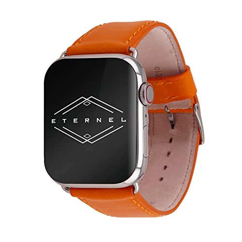 Eternel - Für Apple Watch-kompatibles Uhrenarmband Holi Orange 42/44/45/49 mm - Adapter Edelstahl silber - Vachetteleder-Armband in Frankreich von Hand gefertigt - Für jede Apple Watch von Eternel