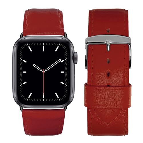 Eternel – Holi Armband strahlend – Kompatibel mit allen Apple Watch Modellen – 41/42mm – Handgefertigt in Frankreich – Pflanzlich gegerbtes Leder – Rouge – Adapter in aluminium noir von Eternel