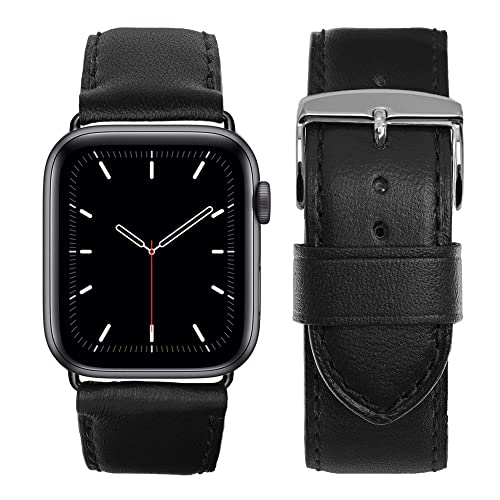 Eternel – Holi Armband strahlend – Kompatibel mit allen Apple Watch Modellen – 45/46mm – Handgefertigt in Frankreich – Pflanzlich gegerbtes Leder – Noir – Adapter in aluminium noir von Eternel