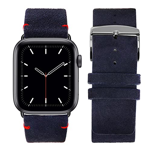 Eternel – Maverick Armband unwiderstehlich – Kompatibel mit allen Apple Watch Modellen – 41/42mm – Handgefertigt in Frankreich – Pflanzlich gegerbtes Leder – Bleu Marine – Adapter in aluminium noir von Eternel