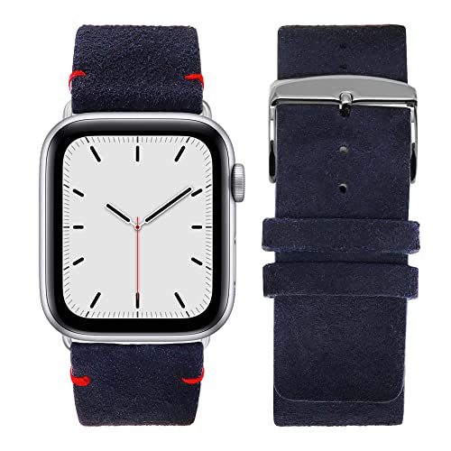 Eternel - Für Apple Watch-kompatibles Uhrenarmband Maverick Marineblau 42/44/45/49 mm - Adapter Aluminium silber - Vachetteleder-Armband in Frankreich von Hand gefertigt - Für jede Apple Watch von Eternel