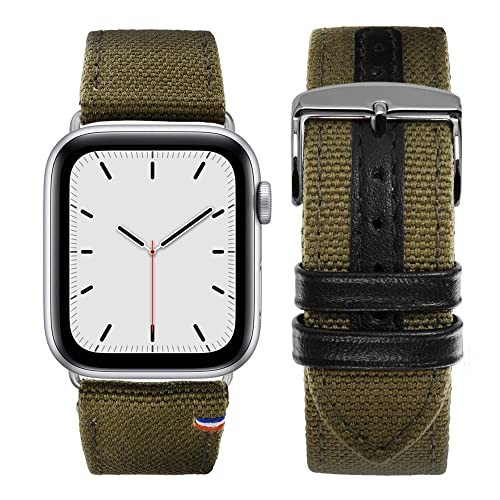 Eternel - Für Apple Watch-kompatibles Uhrenarmband New Rover Kaki 38/40/41 mm - Adapter Aluminium silber - Vachetteleder-Armband in Frankreich von Hand gefertigt - Für jede Apple Watch von Eternel