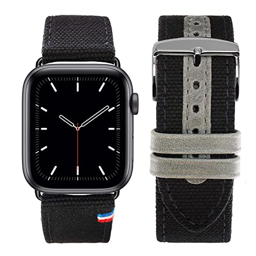 Eternel – New Rover Armband furchtlos – Kompatibel mit allen Apple Watch Modellen – 45/46mm – Handgefertigt in Frankreich – Pflanzlich gegerbtes Leder – Bleu Marine – Adapter in aluminium noir von Eternel
