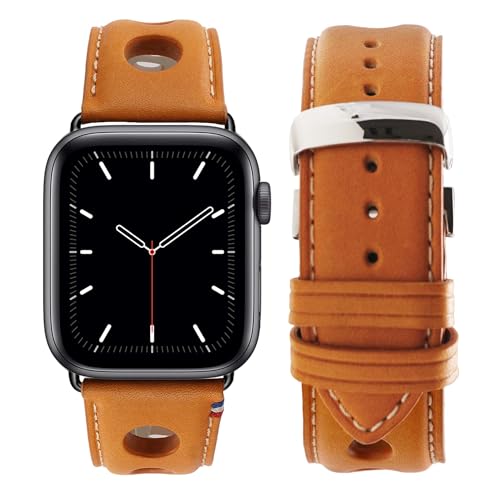 Eternel - Für Apple Watch-kompatibles Uhrenarmband Rallye Honig 42/44/45/49 mm - Adapter Space Grey - Vachetteleder-Armband in Frankreich von Hand gefertigt - Für jede Apple Watch von Eternel