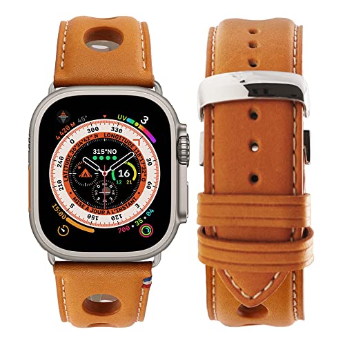 Eternel - Für Apple Watch-kompatibles Uhrenarmband Rallye Honig 42/44/45/49 mm - Adapter Ultra - Vachetteleder-Armband in Frankreich von Hand gefertigt - Für jede Apple Watch von Eternel