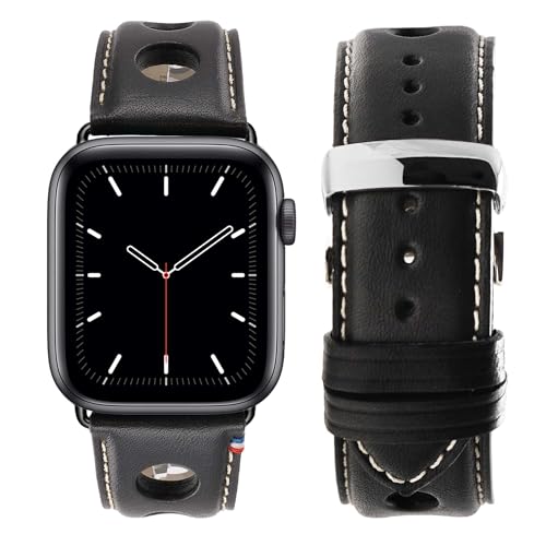 Eternel - Für Apple Watch-kompatibles Uhrenarmband Rallye Schwarz 38/40/41 mm - Adapter Space Grey - Vachetteleder-Armband in Frankreich von Hand gefertigt - Für jede Apple Watch von Eternel