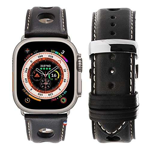 Eternel - Für Apple Watch-kompatibles Uhrenarmband Rallye Schwarz 42/44/45/49 mm - Adapter Ultra - Vachetteleder-Armband in Frankreich von Hand gefertigt - Für jede Apple Watch von Eternel