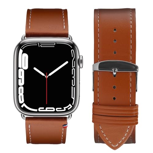 Eternel - Für Apple Watch-kompatibles Uhrenarmband Simple tour Gold 38/40/41 mm - Adapter Aluminium silber - Vachetteleder-Armband in Frankreich von Hand gefertigt - Für jede Apple Watch von Eternel