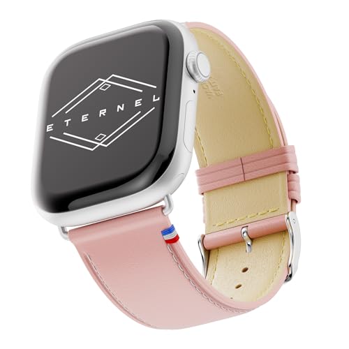 Eternel – Simple tour Armband ikonisch – Kompatibel mit allen Apple Watch Modellen – 41/42mm – Handgefertigt in Frankreich – Pflanzlich gegerbtes Leder – Rose poudré – Adapter in aluminium argent von Eternel