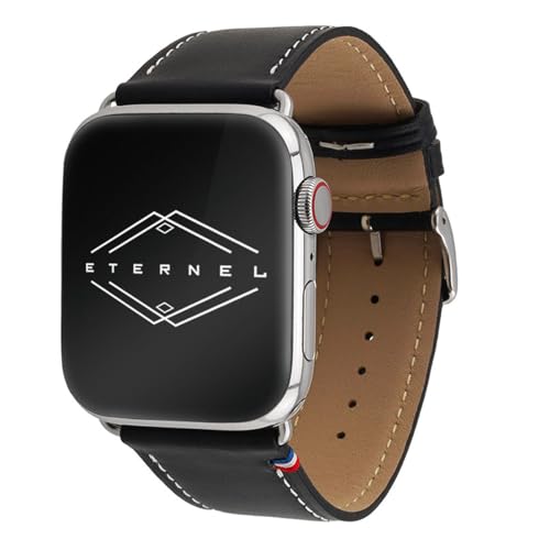 Eternel - Für Apple Watch-kompatibles Uhrenarmband Simple tour Schwarz 38/40/41 mm - Adapter Edelstahl silber - Vachetteleder-Armband in Frankreich von Hand gefertigt - Für jede Apple Watch von Eternel