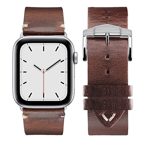 Eternel - Für Apple Watch-kompatibles Uhrenarmband Vintage Logan Braun 38/40/41 mm - Adapter Aluminium silber - Vachetteleder-Armband in Frankreich von Hand gefertigt - Für jede Apple Watch von Eternel