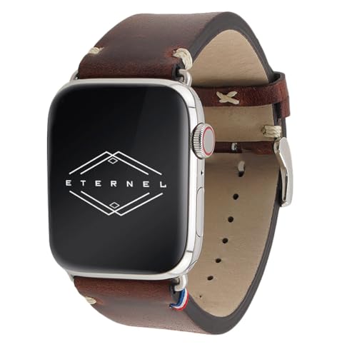 Eternel - Für Apple Watch-kompatibles Uhrenarmband Vintage Logan Braun 38/40/41 mm - Adapter Edelstahl silber - Vachetteleder-Armband in Frankreich von Hand gefertigt - Für jede Apple Watch von Eternel