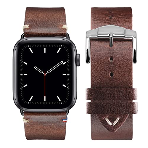 Eternel - Für Apple Watch-kompatibles Uhrenarmband Vintage Logan Braun 42/44/45/49 mm - Adapter Space Grey - Vachetteleder-Armband in Frankreich von Hand gefertigt - Für jede Apple Watch von Eternel