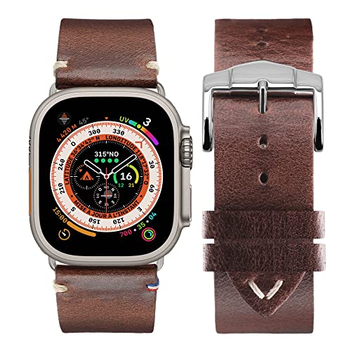 Eternel - Für Apple Watch-kompatibles Uhrenarmband Vintage Logan Braun 42/44/45/49 mm - Adapter Ultra - Vachetteleder-Armband in Frankreich von Hand gefertigt - Für jede Apple Watch von Eternel