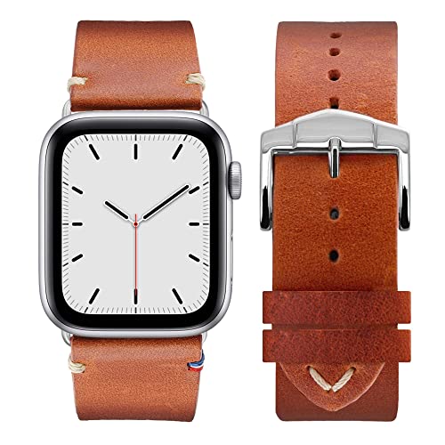 Eternel - Für Apple Watch-kompatibles Uhrenarmband Vintage Logan Honig 38/40/41 mm - Adapter Aluminium silber - Vachetteleder-Armband in Frankreich von Hand gefertigt - Für jede Apple Watch von Eternel