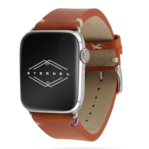 Eternel - Für Apple Watch-kompatibles Uhrenarmband Vintage Logan Honig 38/40/41 mm - Adapter Edelstahl silber - Vachetteleder-Armband in Frankreich von Hand gefertigt - Für jede Apple Watch von Eternel