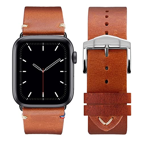 Eternel - Für Apple Watch-kompatibles Uhrenarmband Vintage Logan Honig 38/40/41 mm - Adapter Space Grey - Vachetteleder-Armband in Frankreich von Hand gefertigt - Für jede Apple Watch von Eternel