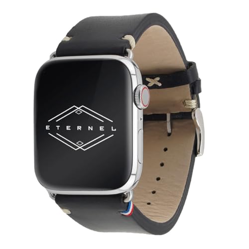 Eternel - Für Apple Watch-kompatibles Uhrenarmband Vintage Logan Schwarz 38/40/41 mm - Adapter Edelstahl silber - Vachetteleder-Armband in Frankreich von Hand gefertigt - Für jede Apple Watch von Eternel