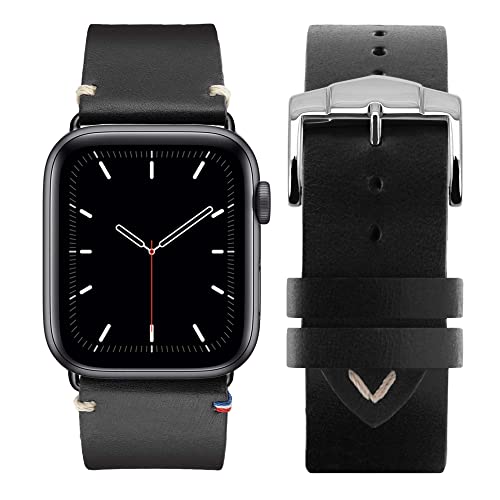 Eternel - Für Apple Watch-kompatibles Uhrenarmband Vintage Logan Schwarz 38/40/41 mm - Adapter Space Grey - Vachetteleder-Armband in Frankreich von Hand gefertigt - Für jede Apple Watch von Eternel