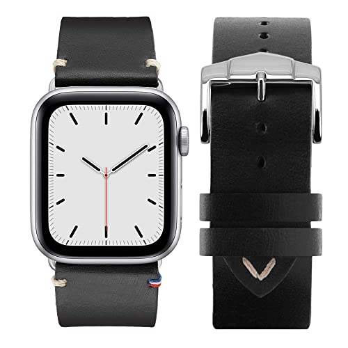 Eternel - Für Apple Watch-kompatibles Uhrenarmband Vintage Logan Schwarz 42/44/45/49 mm - Adapter Aluminium silber - Vachetteleder-Armband in Frankreich von Hand gefertigt - Für jede Apple Watch von Eternel