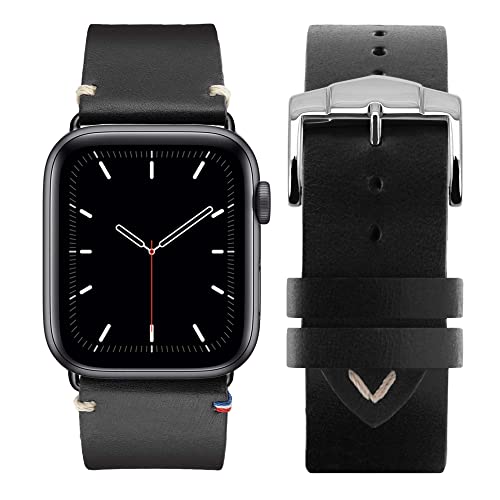 Eternel - Für Apple Watch-kompatibles Uhrenarmband Vintage Logan Schwarz 42/44/45/49 mm - Adapter Space Grey - Vachetteleder-Armband in Frankreich von Hand gefertigt - Für jede Apple Watch von Eternel