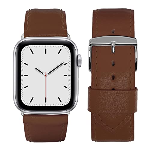 Eternel – Holi Armband strahlend – Kompatibel mit allen Apple Watch Modellen – 45/46mm – Handgefertigt in Frankreich – Pflanzlich gegerbtes Leder – Gold – Adapter in aluminium argent von Eternel