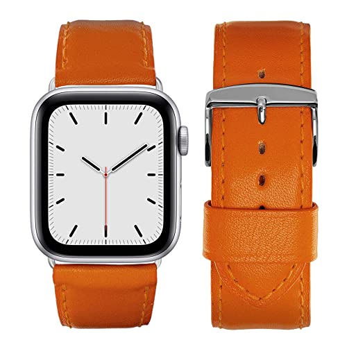 Eternel – Holi Armband strahlend – Kompatibel mit allen Apple Watch Modellen – 45/46mm – Handgefertigt in Frankreich – Pflanzlich gegerbtes Leder – Orange – Adapter in aluminium argent von Eternel