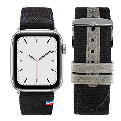 Eternel – New Rover Armband furchtlos – Kompatibel mit allen Apple Watch Modellen – 45/46mm – Handgefertigt in Frankreich – Pflanzlich gegerbtes Leder – Bleu Marine – Adapter in aluminium argent von Eternel