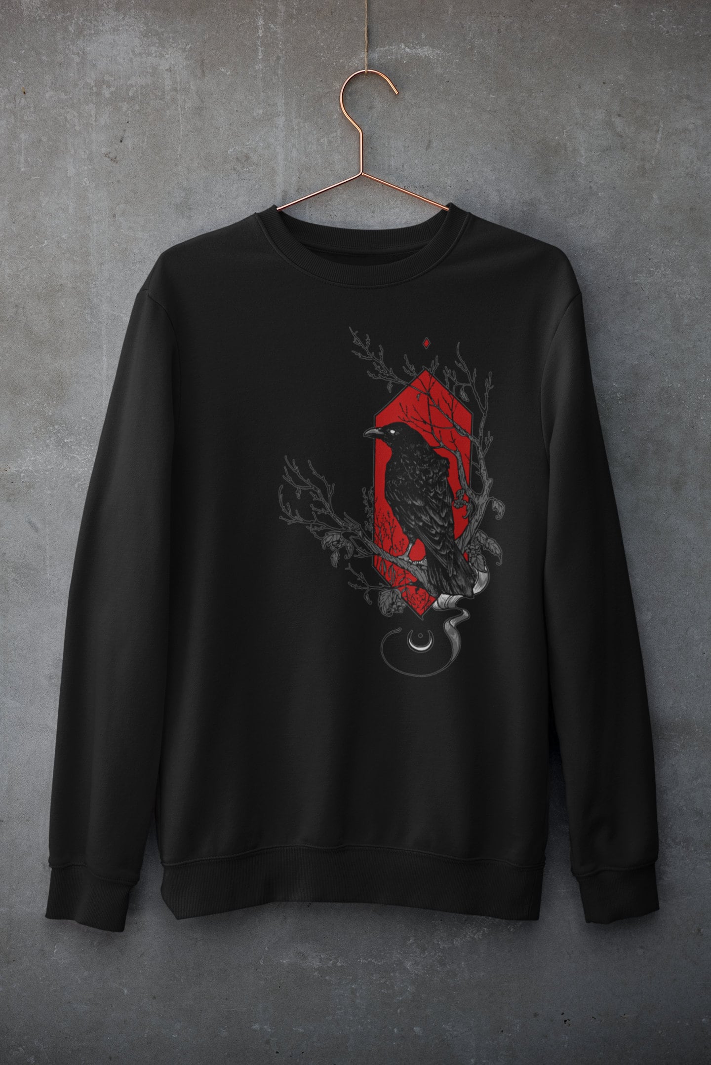 Schwarzer Rabe Sweatshirt Gothic Unisex Crow Art von EternityLineDesign