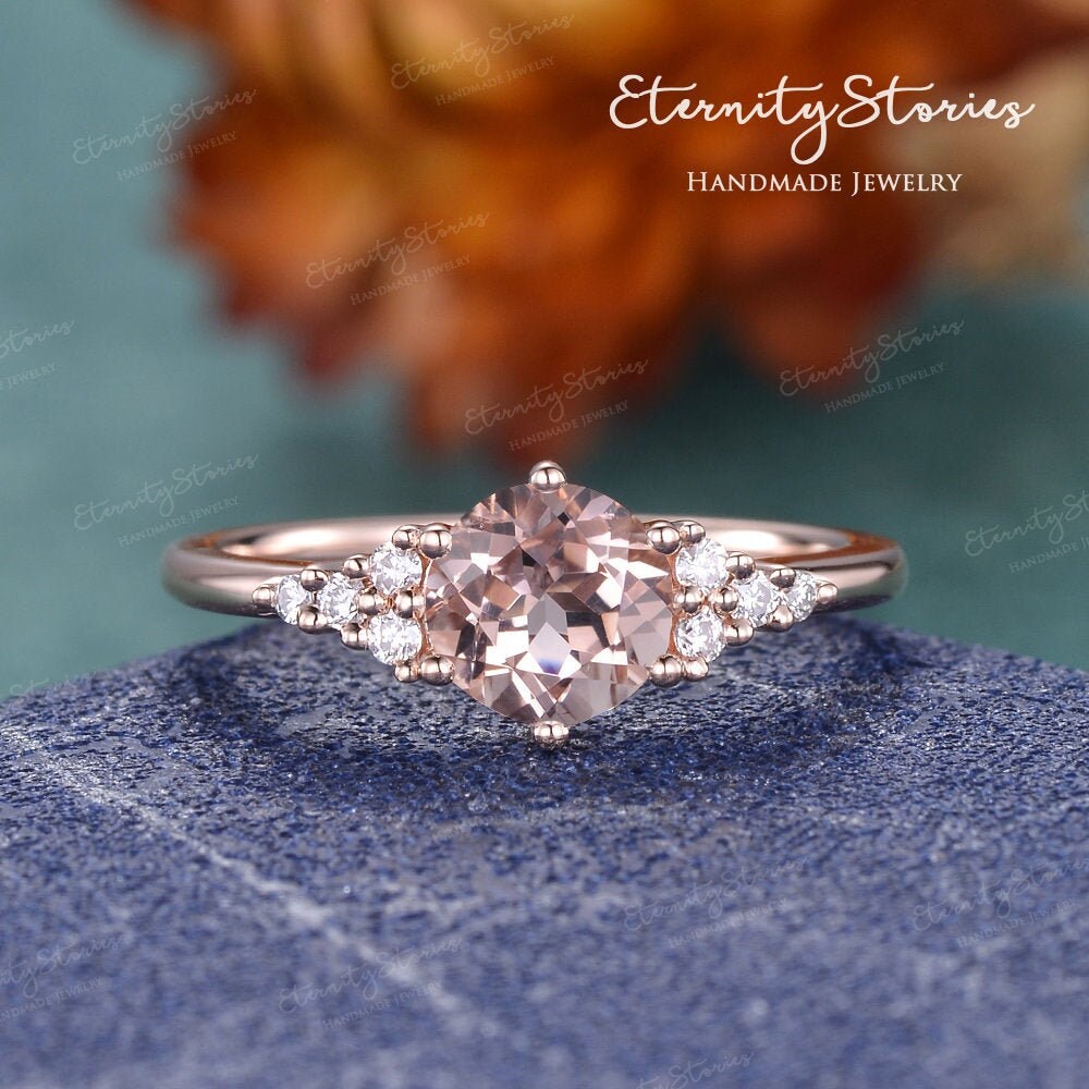 Cluster Morganit Verlobungsring Rundschliff Ehering Klassisch Roségold Krone Frau Jahrestag Versprechen Ring von EternityStories