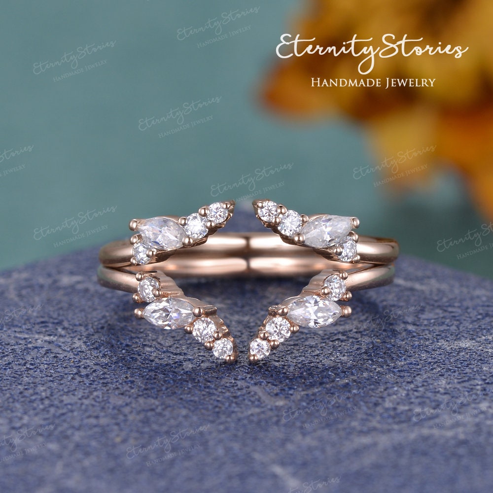 Offenes Hochzeitsband Frau Double Curved Rosegold Marquise Moissanit Diamant Ring Aufwerten Einzigartiger Vintage Geschenk Custom Fit von EternityStories