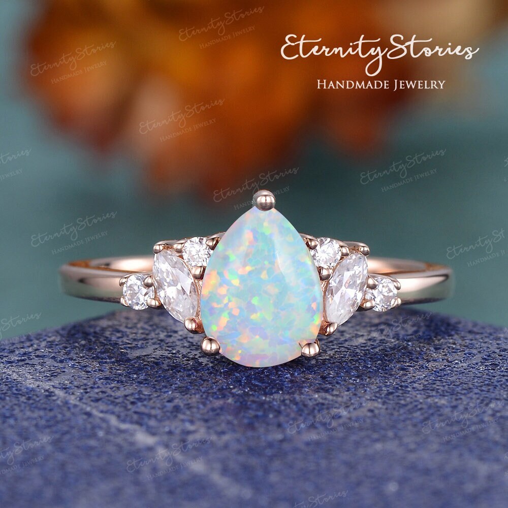 Pear Shaped Opal Verlobungsring Lab Roségold Hochzeitsring Unikat Marquise Cluster Versprechen Jahrestag Geschenk von EternityStories