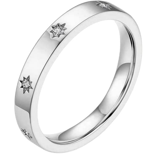 Ehering aus Edelstahl, 4 mm, klassisch, schlicht, Stern, Zirkonia, gefüllt, stapelbar, Metall, Kein Edelstein von Eternllery