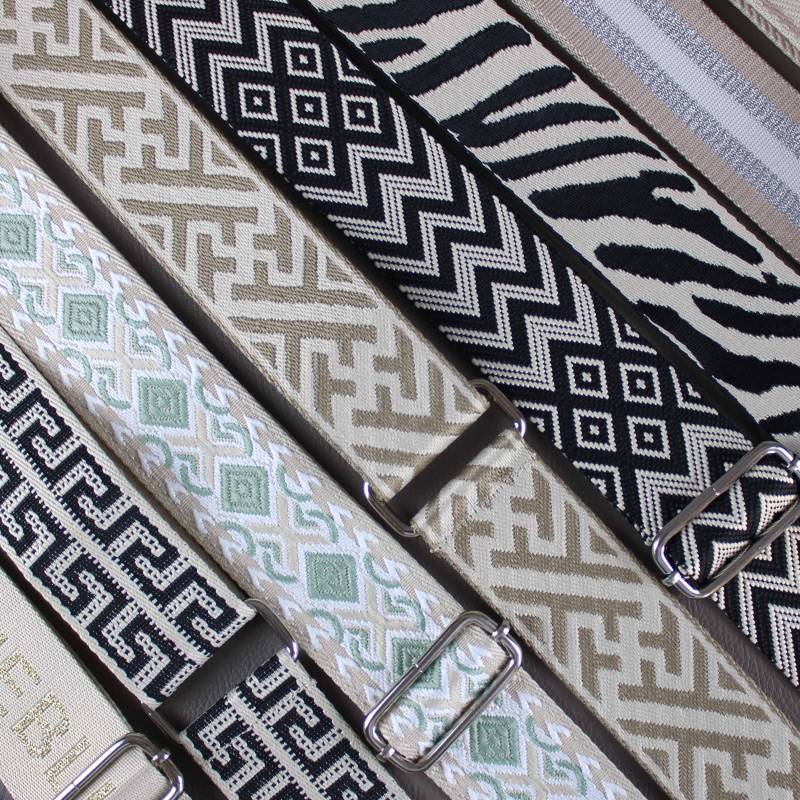 Beiger Gemusterter Riemen Für Taschen Mit Silberner Hardware Leder Taschengurt Frauen Kamera Stofftaschengurt Verstellbarer Schultergurt von EternoBags