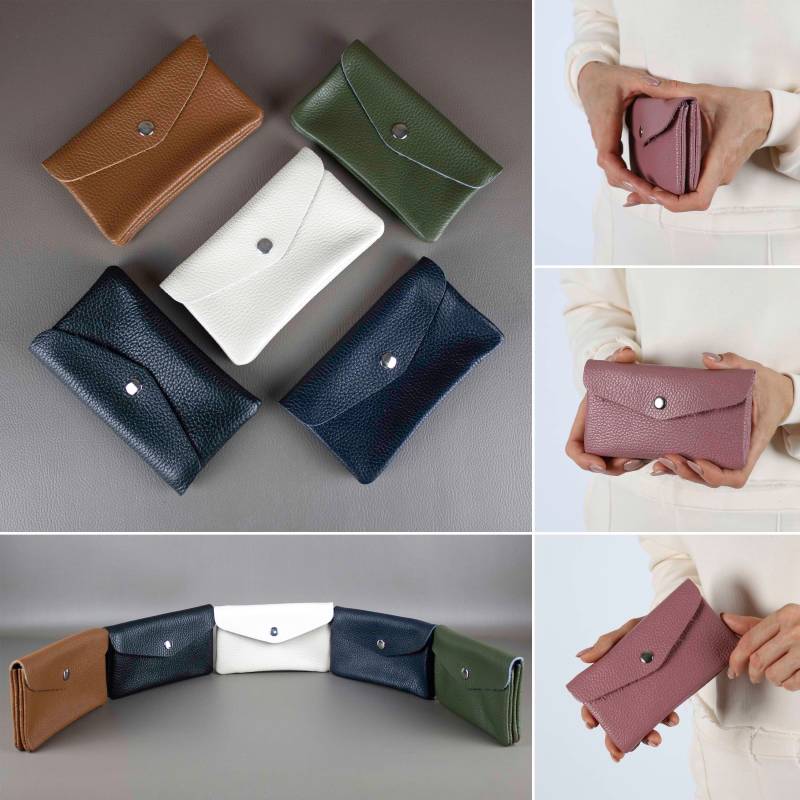 Brieftasche Für Damen, Leder Geldbörse, Handgemachtes Portemonnaie Frauen Mit Druckknopf Münzgeldbörse Münzbeutel, Kartenfächer Münzfach von EternoBags