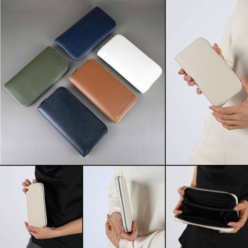 Brieftasche Für Frauen Mit Reißverschluss, Leder Geldbörse Kartenfächern Münzfach Handgemachtes Damen Portemonnaie Handtasche Clutch von EternoBags