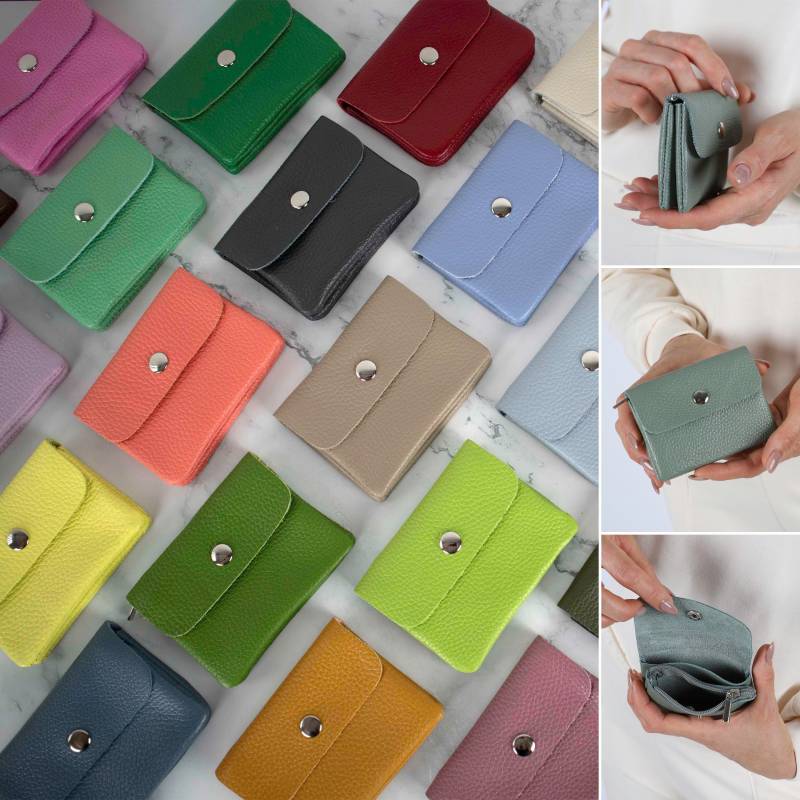 Leder Geldbörse, Brieftasche Für Damen, Handgemachtes Portemonnaie Frauen Mit Druckknopf Münzgeldbörse Münzbeutel, Kartenfächer Münzfach von EternoBags