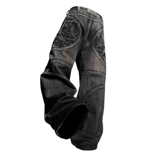 Ethbox Herren Jeans mit weitem Bein - Damen Gothic Straight Loose Jeans, Schwarz, M von Ethbox