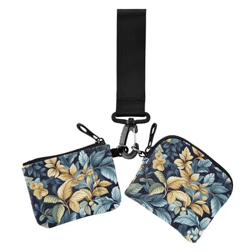 2 Stück Retro-Blätter-Muster Federförmige Damen-Münzgeldbörse Kartenhalter Mini Mode Visitenkartenhalter mit Schlüsselanhänger für Frauen, Retro-Blättermuster, federförmig, 1 size, Casual von EtherSpher