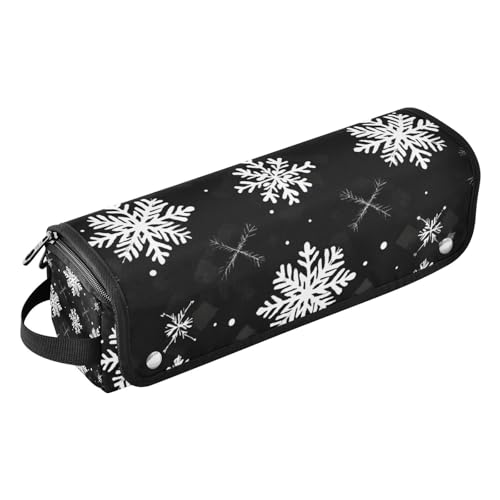 2-in-1-Haar-Werkzeug-Organizer mit herausnehmbarer, hitzebeständiger Matte, große Glätteisen, Reiseetui für Glätteisen, Lockenstab und Haartrockner, schwarz, Brautbüffelkariert, Schneeflocken, von EtherSpher