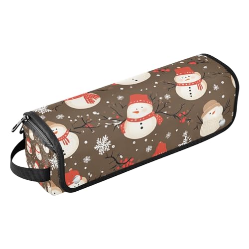 2-in-1-Haar-Werkzeug-Organizer mit hitzebeständigem Pad, staubdicht, Reise-Glätteisen-Tasche für Glätteisen, Lockenstab, Haartrockner, Schneemänner, niedlicher Cartoon, schwarz, Weihnachts-Reisetasche von EtherSpher