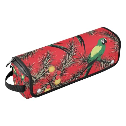 2-in-1-Haar-Werkzeug-Organizer mit hitzebeständiger Matte, tragbare Reise-Tragetasche für Glätteisen, Lockenstab, Haartrockner, Grüner Scharlachroter Ara, rote Kieferbäume, Frohe Weihnachten, von EtherSpher