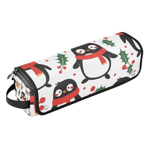 2-in-1 Lockenstab Reisetasche mit Eisenmatte, Lockenstab Reisehalter Aufbewahrungstasche für Glätteisen, Glätteisen, Lockenstäbe, Weihnachts-Pinguin-Muster, Stechpalme, Reiseutensilien für Frauen, von EtherSpher