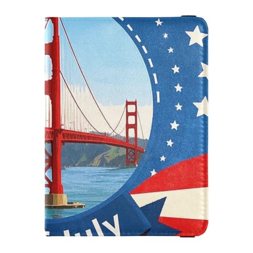 4. Juli Unabhängigkeitstag Golden Gate Bridge Reisepasshülle aus Leder für Reisen Männer für Reisen Impfkartenhalter Hülle Combo Reisepasshülle Combo mit Impfkartenfach für Frauen, 4. Juli von EtherSpher
