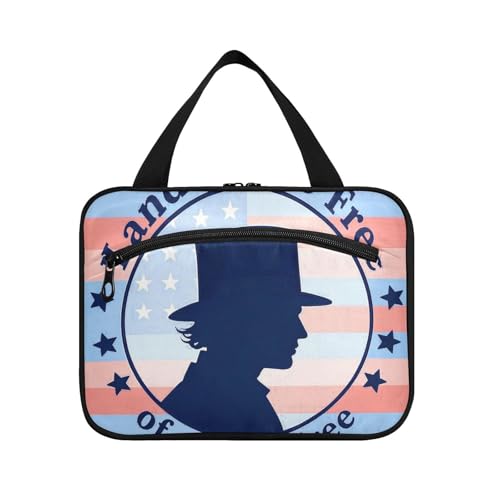 4. Juli Unabhängigkeitstag Land of Free Blue Silhouette hängende Kosmetik-Reisetasche für Frauen mit Haken, Designer-Essentials Rasierset-Tasche für Männer für Reiseutensilien, Badezimmer-Bolsas, 4 von EtherSpher