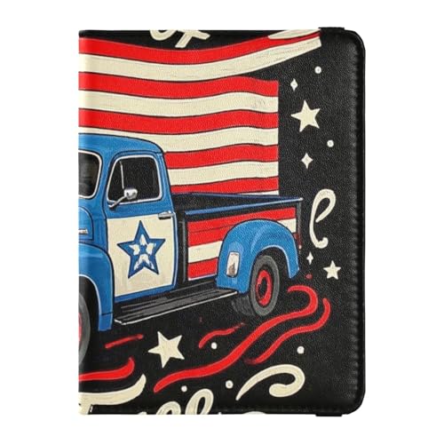 4. Juli Unabhängigkeitstag Land of Free Blue Truck Leder Reisepasshülle für Reisen Impfhülle Schutzhülle Badge ID Impfpass Halter Brieftasche für Herren Ultra Slim, 4. Juli Unabhängigkeitstag Land des von EtherSpher