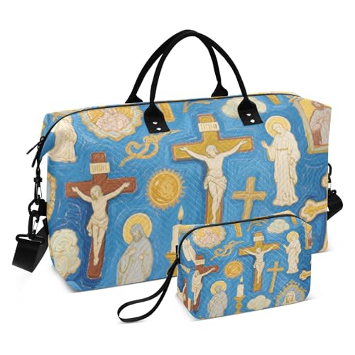 Art Ölgemälde Kirche Blau Dekorative Weekender Übernachtungstasche Turnbeutel mit Kulturbeutel für Ausflug Wasserdicht Bolso Viajero para Mujer von EtherSpher