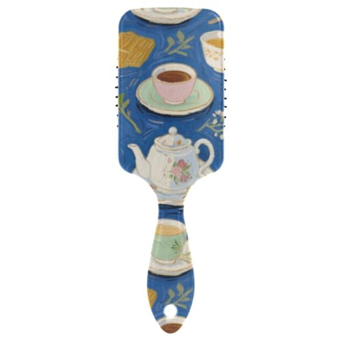 Art Painting Blue Afternoon Tea niedliche Haarbürste für Frauen, Kopfhaut-Massagegerät für langes Haar mit ergonomischem Griff, cepillo para pelo rizado von EtherSpher