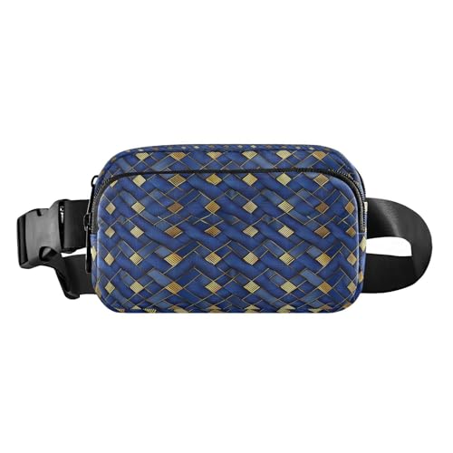 Bauchtasche für Damen und Herren, kleine Schultertasche mit verstellbarem Gurt, für Reisen, Urlaub, Laufen, Blau und Gold, Blaues und goldenes Linealmuster, 1 size von EtherSpher